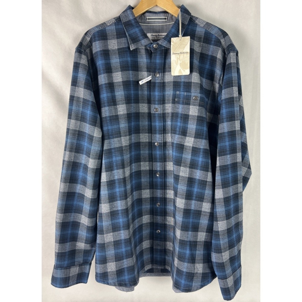 Tommy Bahama Mens Shirt Size 3XLB Big Canyon Beach Flannel Cozy Check Blue A50